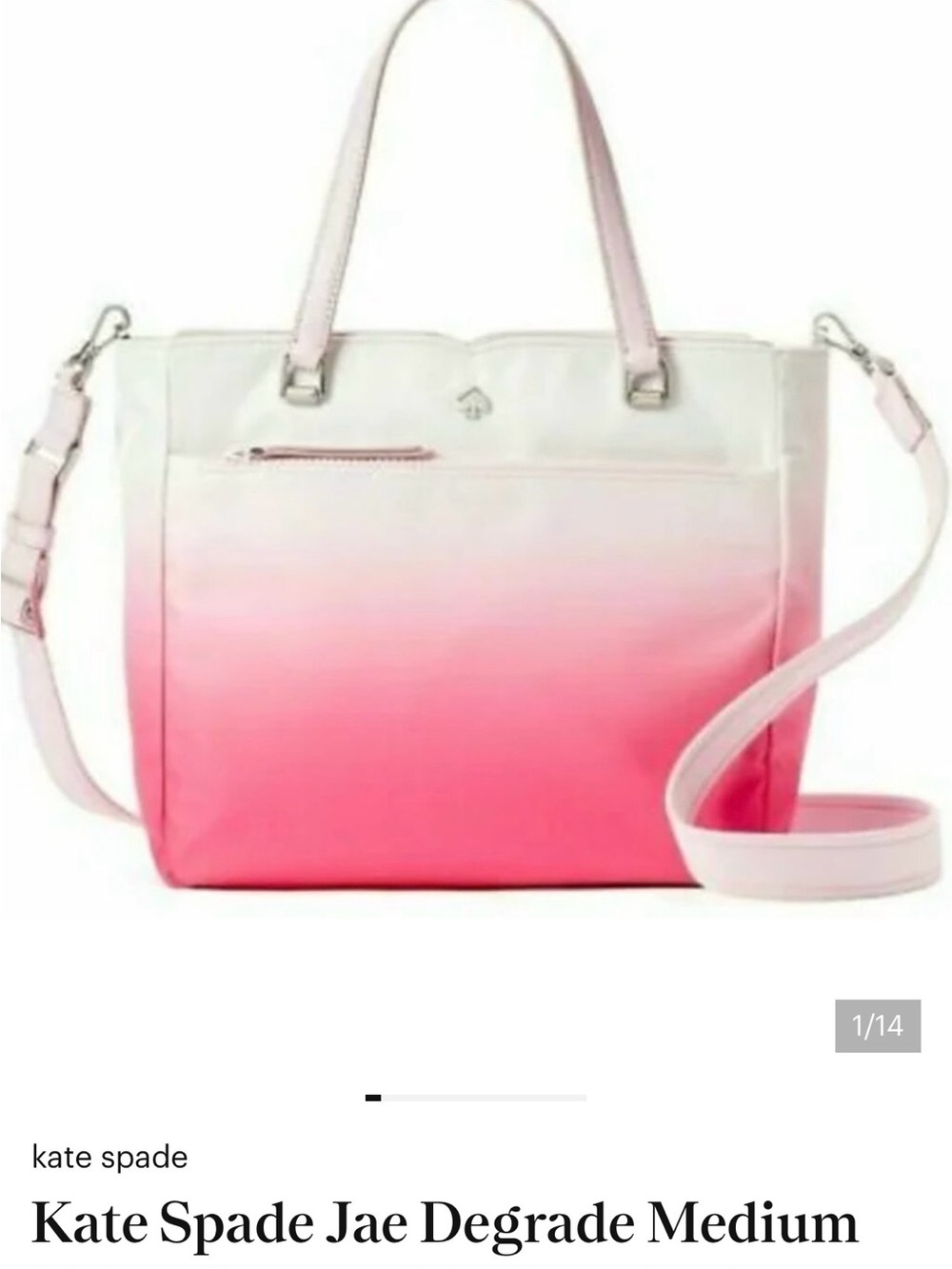 kate spade Jae Pink Ombre Degrade Tote with Removable Strap